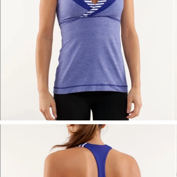 Lululemon Deep Breath V Wrap Neckline Racerback Pigment Blue Stripe Workout Tank - Picture 2 of 13